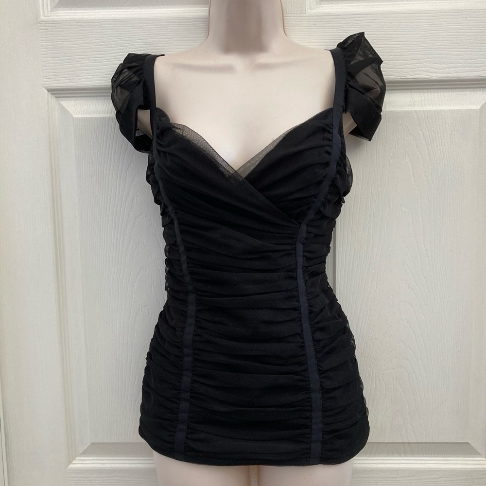 BCBG Max Azria black detailed mesh top , size M.